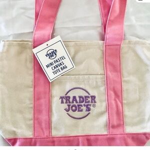 Trader Joe's Mini Pastel Canvas Tote in Pink and Cream